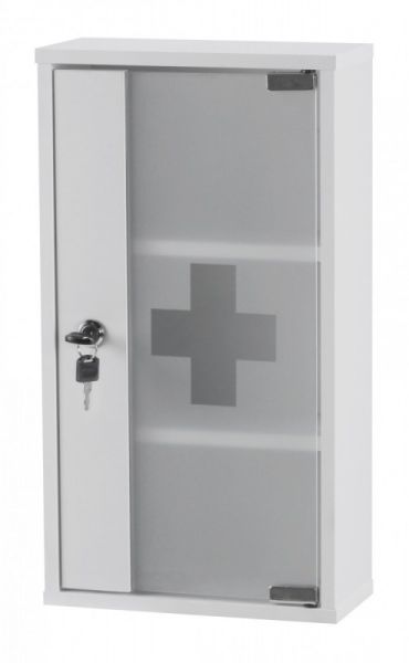 WOHNLING Medizinschrank abschließbar Erste Hilfe Schrank weiß 48 x 26 x 12 cm