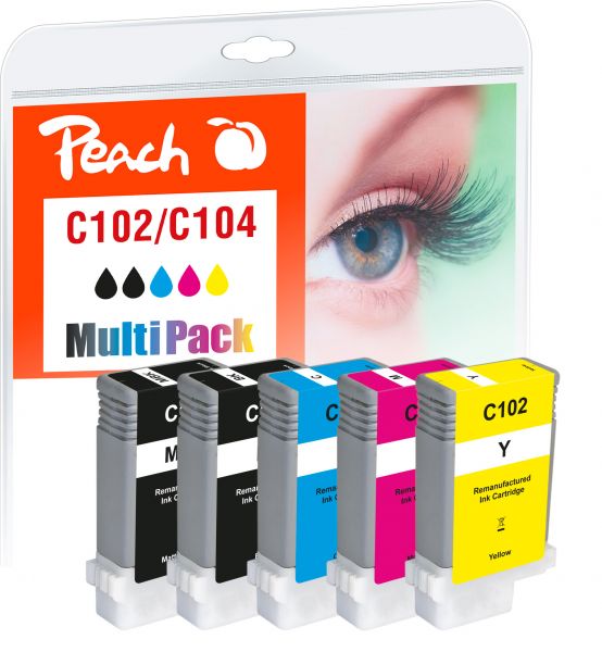 Peach Spar Pack Tintenpatronen ersetzt Canon PFI-102, PFI-104M