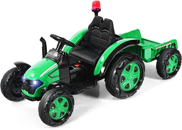 COSTWAY 12V Elektro Traktor für Kinder mit abnehmbarem Anhanger