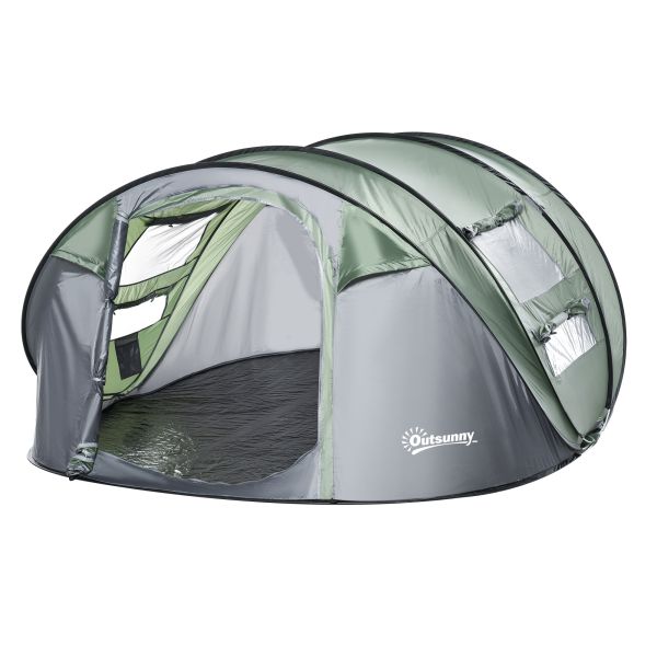 Outsunny Zelt für 4-5 Personen Campingzelt Kuppelzelt Glasfaser Dunkelgrün