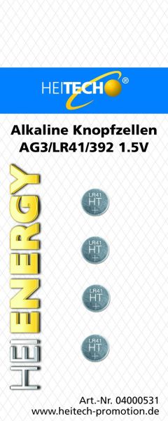 Heitech Alkaline Knopfzellen 4er Pack AG3/LR41