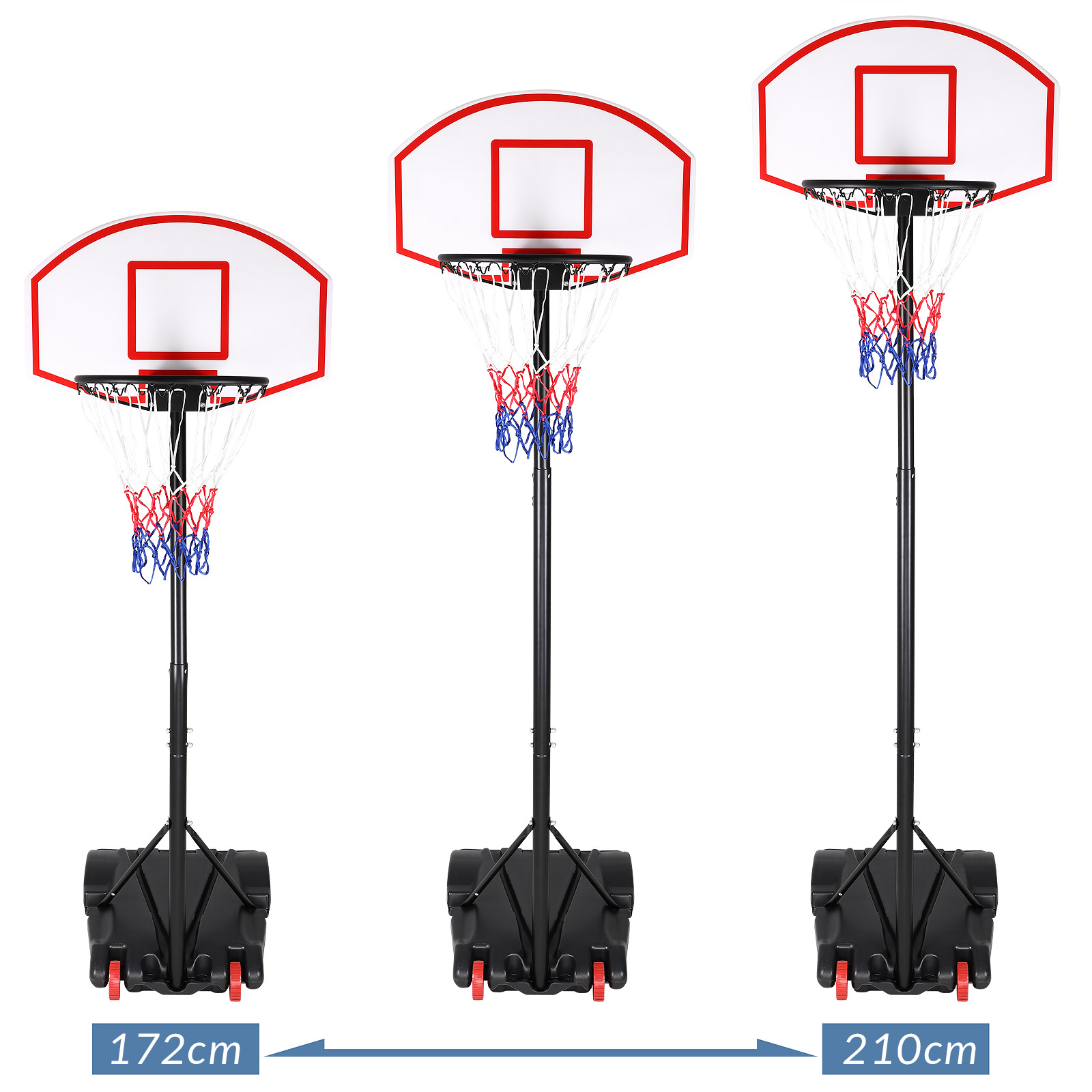 Sportana Basketballkorb mit Rollen 179-210cm schwarz / weiß / rot / blau |  Norma24