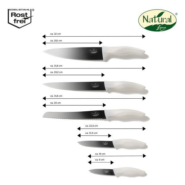 Natural Line® Edelstahl-Messer-Set, 5-tlg., mit klappbarem Magnet-Messerblock, mit Griffen mit Stroh