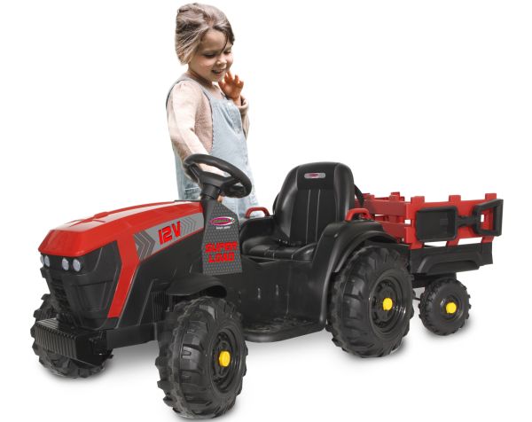 JAMARA-460895-Ride-on Traktor Super Load mit Anhänger rot 12V