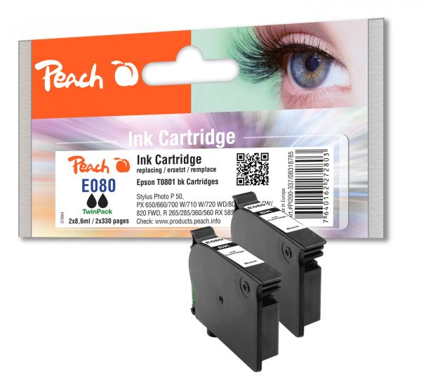Peach Doppelpack Tintenpatronen schwarz kompatibel zu Epson T0801