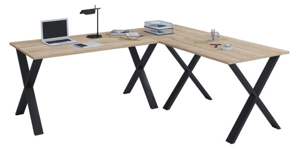 Eck-Schreibtisch "Lona" 190x190x80 X-Füße Sonoma-Eiche/Schwarz