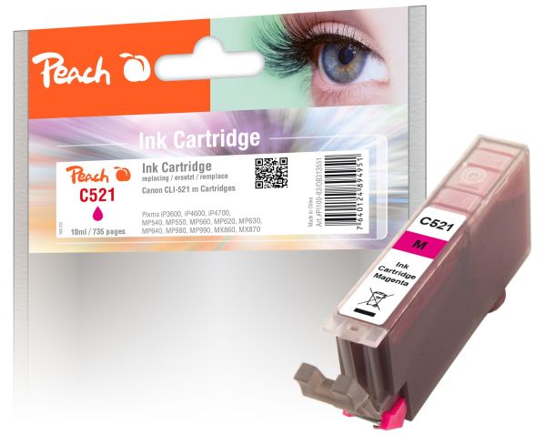 Peach XL-Tintenpatrone magenta mit Chip kompatibel zu Canon CLI-521m, 2935B001