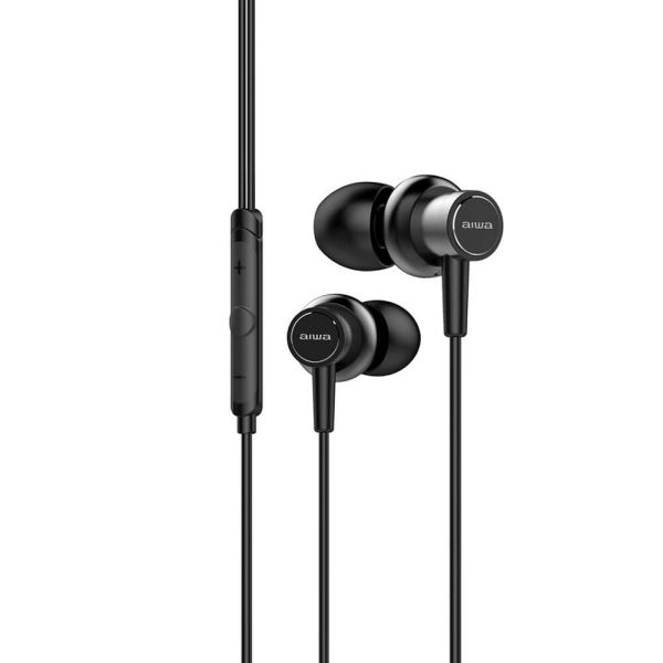 Aiwa ESTM-500BK In-Ear Kopfhörer schwarz kabelgebunden Headset mit 3,5 mm 5mW Klinkenstecker mit Zub