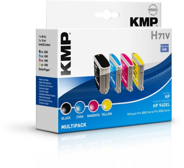 KMP H71V Tintenpatrone ersetzt HP 940XL (C4906AE, C4907AE, C4908AE, C4909AE)