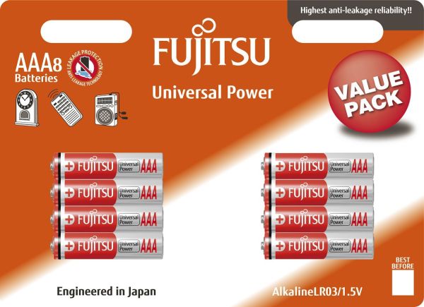 Fujitsu Alkaline Batterien Vorteilspack AAA Micro LR03 1,5 Volt 8 Stück