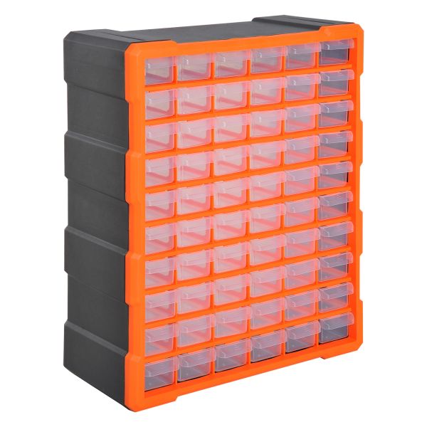 DURHAND Sortierkasten Kleinteilemagazin Teile Box Aufbewahrungsbox 60 Fächer Orange L38 x B16 x H47,