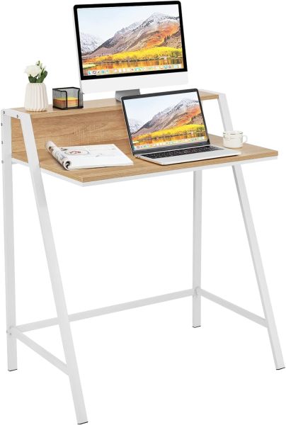 COSTWAY Schreibtisch 2-stöckig, Computertisch mit stabilem Metallrahmen