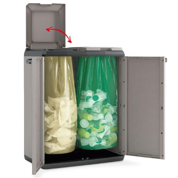 BRB Recyclingschrank für 2x 110-Liter-Müllsäcke aus Kunststoff, grau/schwarz