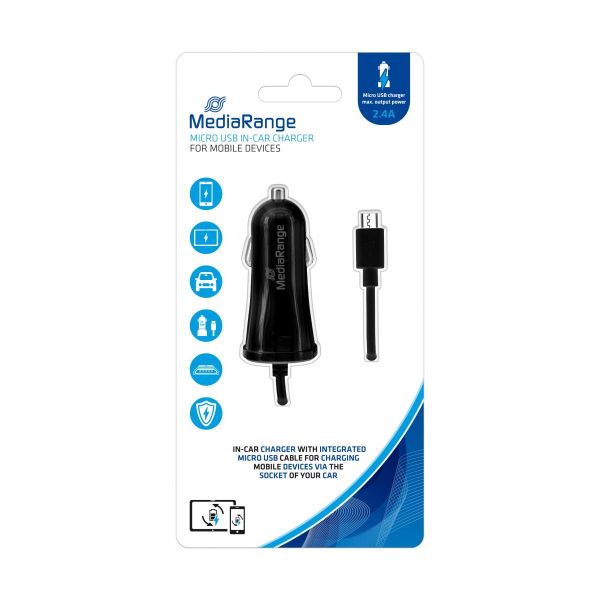 MediaRange Kfz-Ladegerät mit integriertem Micro USB Kabel