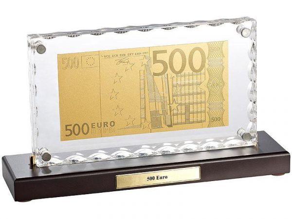 500 Euro Replik mit Gold veredelt in Aufsteller