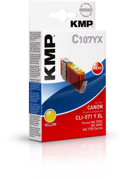 KMP C107YX Tintenpatrone ersetzt Canon CLI571YXL (0334C001)