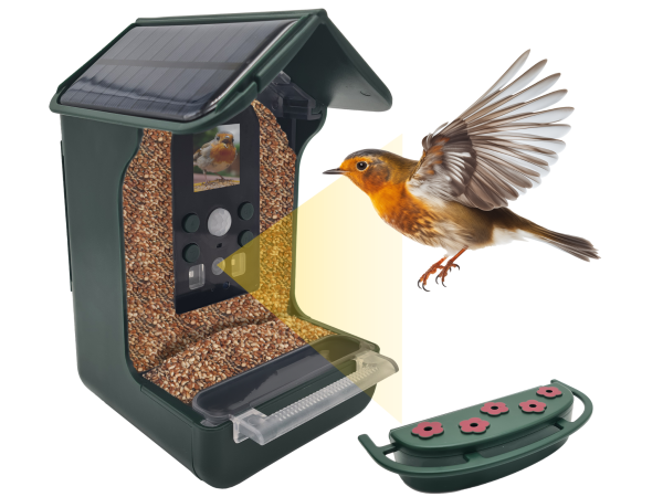 Vogel-Futterhaus mit Kamera und Solar