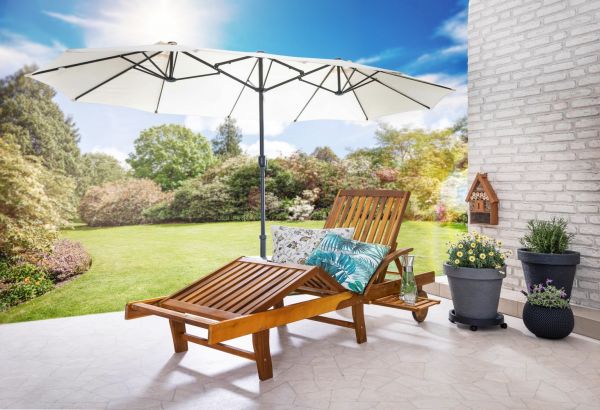HC Garten & Freizeit verstellbare Sonnenliege mit Beistelltisch - Akazienholz