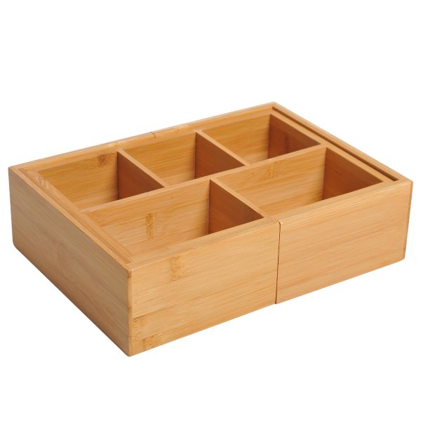 Aufbewahrungsbox Ordnungsbox Schubladen Organizer ausziehbar Bambus Natur L24,6 x B17,6 x H7 cm