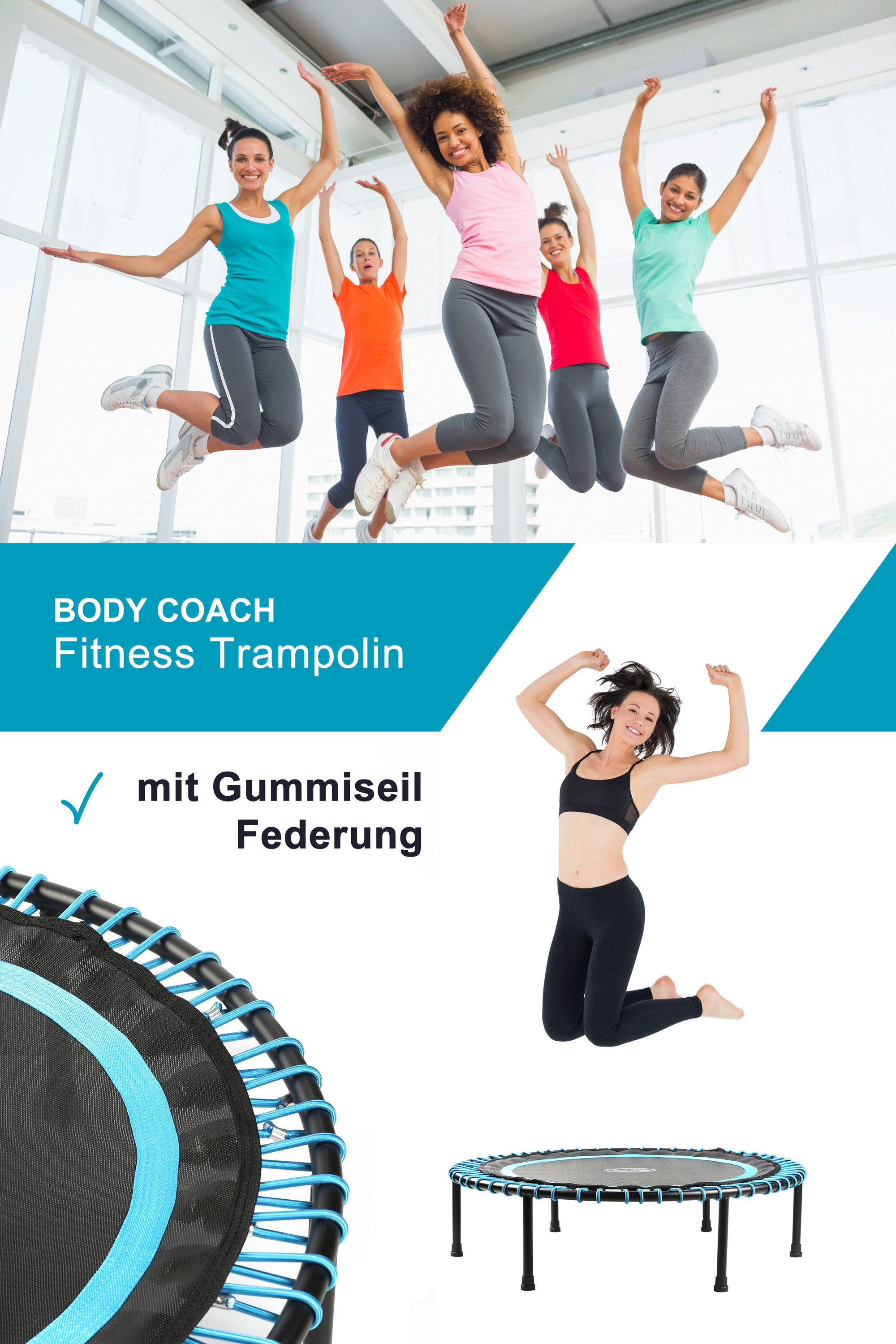 Top-App Body Coach Fitness-Trampolin Gummiseil-Federung 100kg | rund leise 102cm bis Norma24