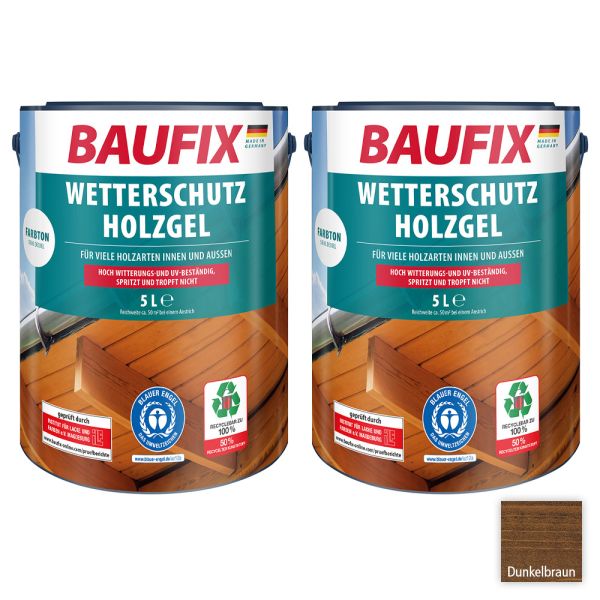 Baufix Wetterschutz-Holzgel 5 Liter, Dunkelbraun - 2er-Set