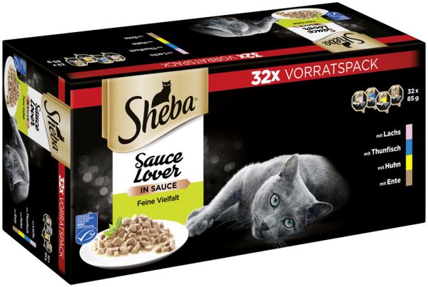 SHEBA® Schale Vorratspack Sauce Lover in Sauce Feine Vielfalt MSC 32 x 85g