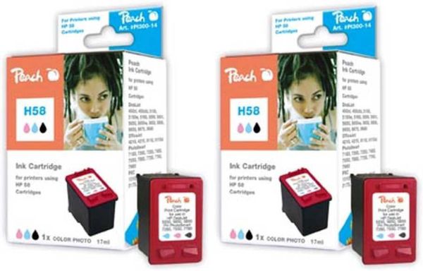 Peach Doppelpack Druckköpfe color photo kompatibel zu HP No. 58, C6658A