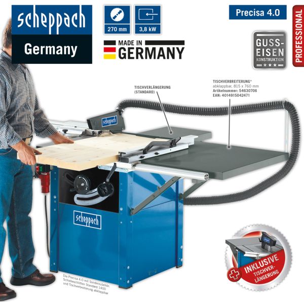 Scheppach Tischkreissäge Precisa 4.0 3,60 KW 400-415/50 DR, CE