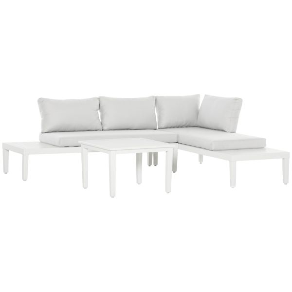 3-teiliges Gartenmöbel-Set mit Beistelltisch Balkonmöbel Set Sofa mit Kissen L-Form Outdoor Aluminiu