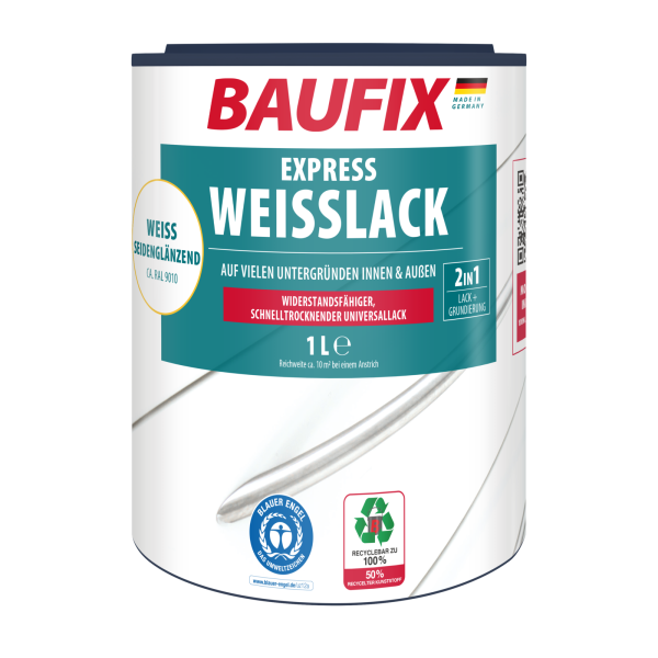 BAUFIX Express Weißlack 2 in 1, seidenglänzend