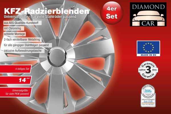 Diamond Car Design Kfz Radzierblenden "Energy", 14", Silber, 4er Set