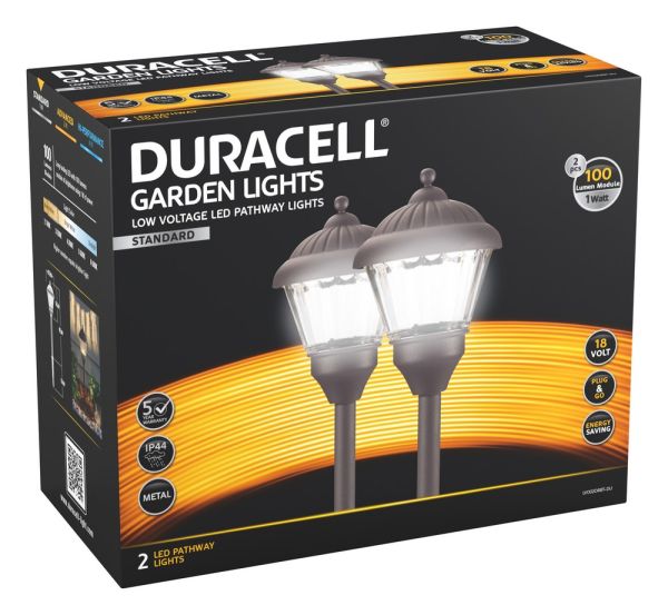 Duracell LED Niedervolt Gartenlampen 2er Set, braun matt