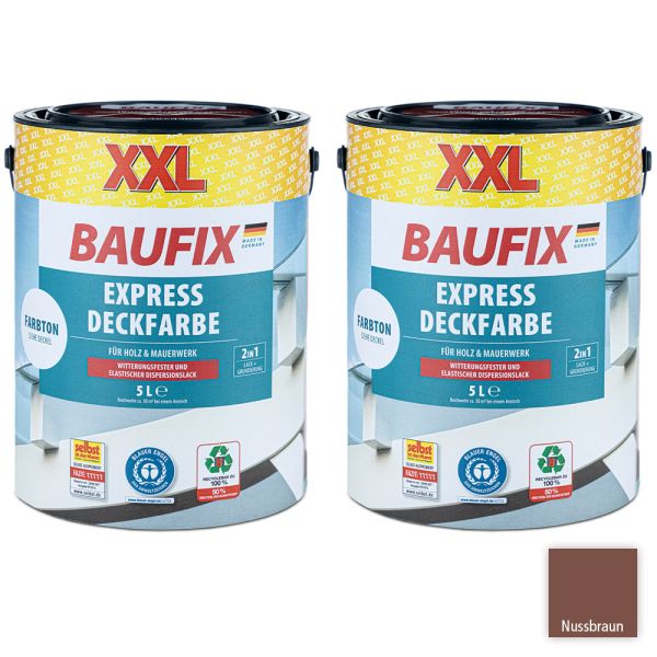 Baufix XXL-Express-Deckfarbe 5 Liter, Nussbraun - 2er-Set