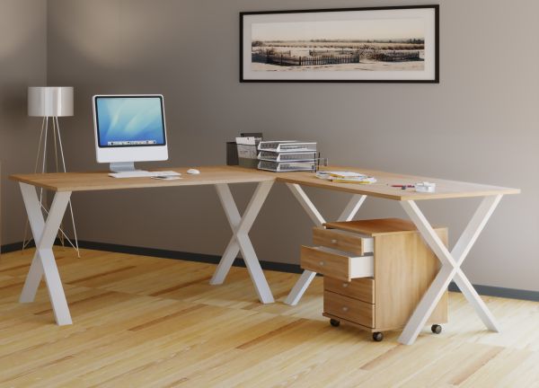 Eck-Schreibtisch "Lona" 160x160x50 X-Füße Sonoma-Eiche/Weiß