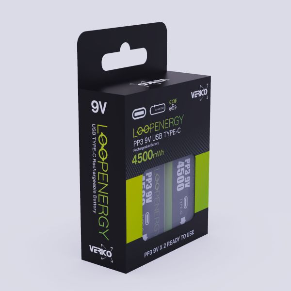 Verico Loop Energy 9V Batterie 2er Pack wiederaufladbar