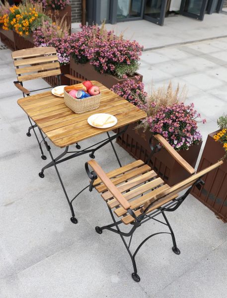 3 teiliges Outdoor-Klappstuhl-Set aus Akazienholz