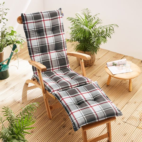 Solax-Sunshine Deckchair-Auflage, Karo Grau/Weiß/Rot