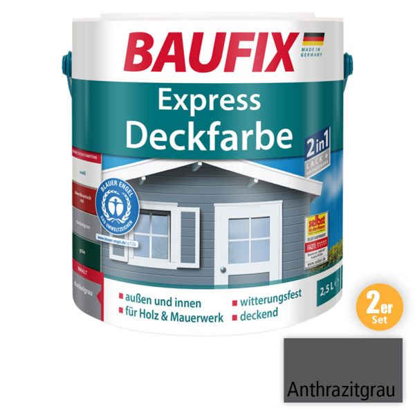 BAUFIX 2in1 Express Deckfarbe anthrazitgrau 2,5 L 2- er Set