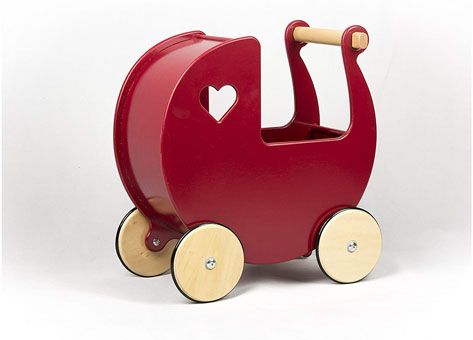 MOOVER Toys - Dänischer Designer Holz-Puppenwagen (solid rot) / dolls pram solid red