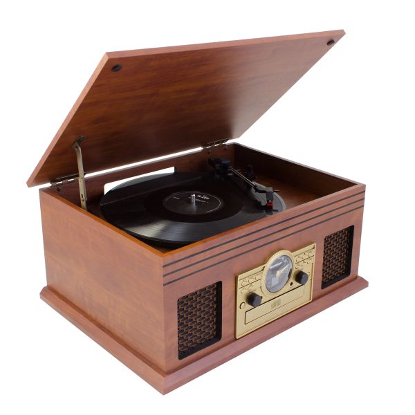 Karcher NO-036 Nostalgie Musikcenter aus Holz -Bluetooth Kompaktanlage mit Plattenspieler