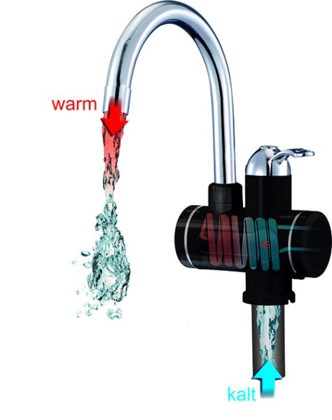 Mauk 2in1 Armatur-Durchlauferhitzer/ Wasserhahn Schwarz 2800-3000 W, 60°C