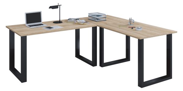 Eck-Schreibtisch "Lona" 160x160x50 U-Füße Sonoma-Eiche/Schwarz
