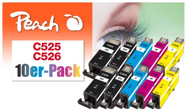 Peach 10er-Pack Tintenpatronen ersetzt Canon PGI-525, CLI-526