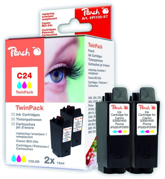 Peach Doppelpack Tintenpatronen color kompatibel zu Canon BCI-24 c
