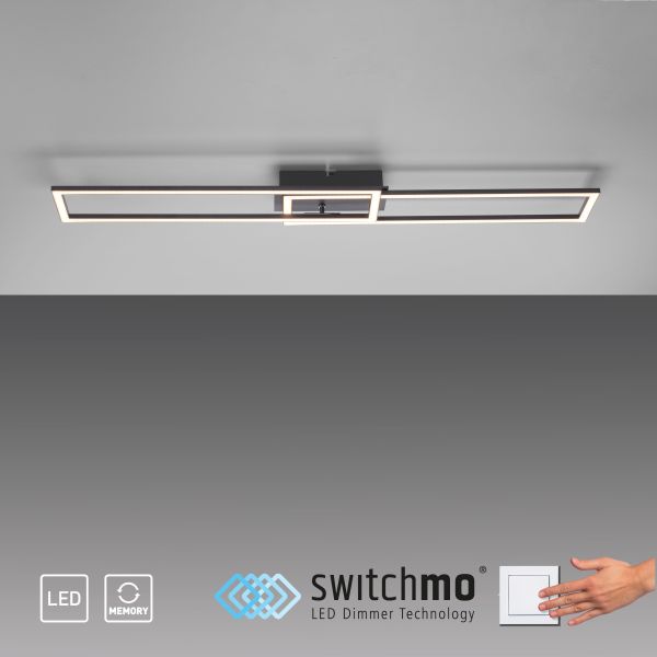 LeuchtenDirekt LED Deckenleuchte IVEN, 3-Stufen-Dimmer, ein drehbarer Rahmen, schwarz, IP20