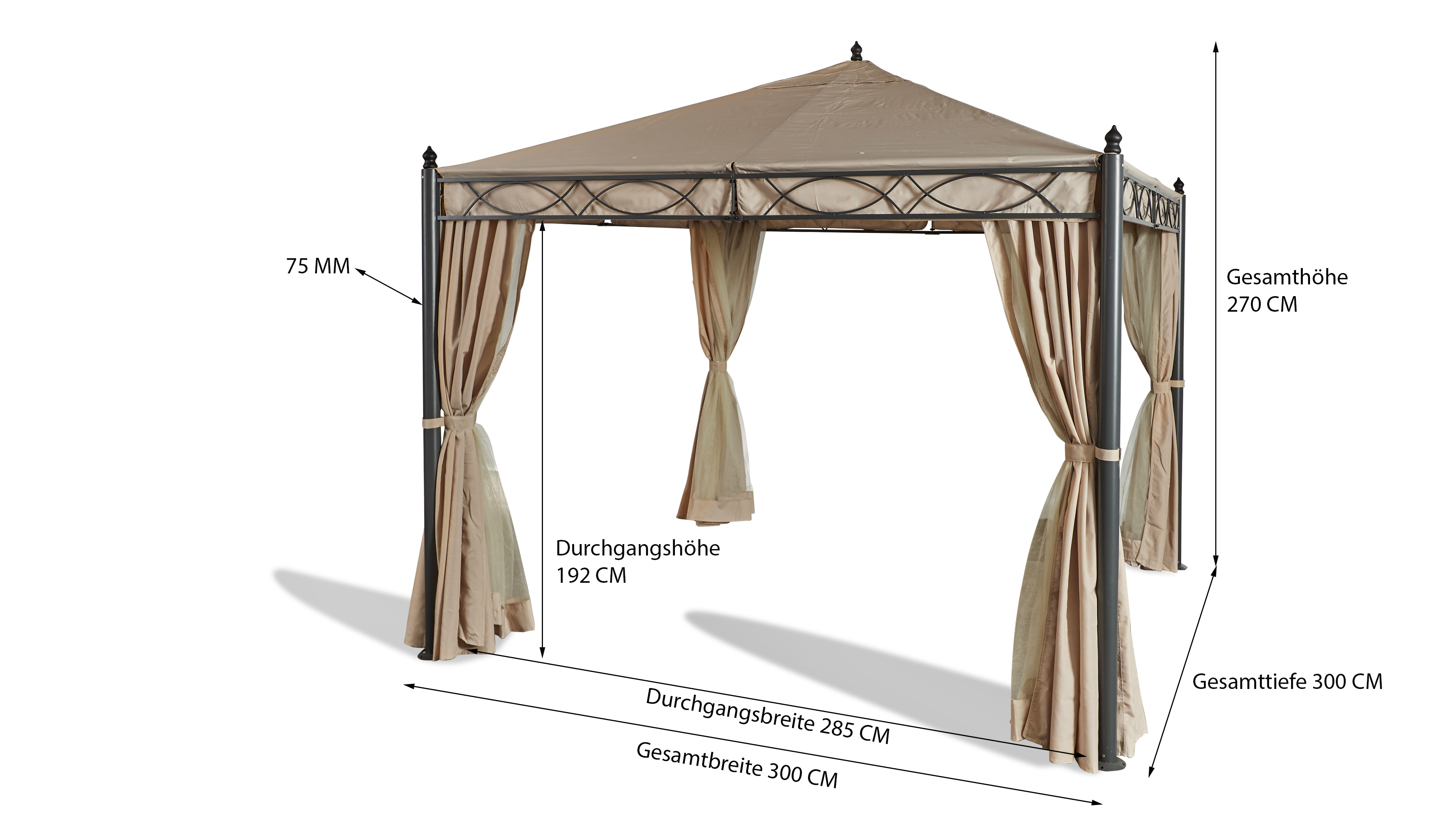 Grasekamp Garten-Pavillon ROM 3x3m mit 2 Seitenteil Sets geschlossen und  mit Moskito Netz Party-Zelt Terrassen-Dach