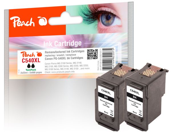 Peach 2 x Tintenpatronen schwarz ersetzt Canon PG-540XLBK*2