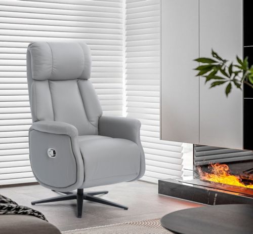 Happy Home Relaxsessel mit Liegefunktion Lederoptik & schwarze Füße hellgrau