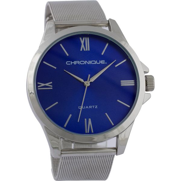 Chronique Herren Armbanduhr mit Mesharmband, Silber