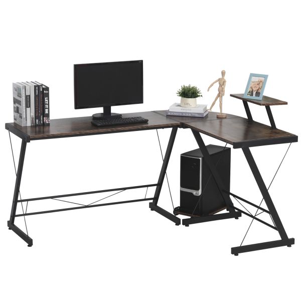 Computertisch, Eckschreibtisch, Schreibtisch, Bürotisch, Spanplatte+Metall, Vintagebraun-Schwarz, 15